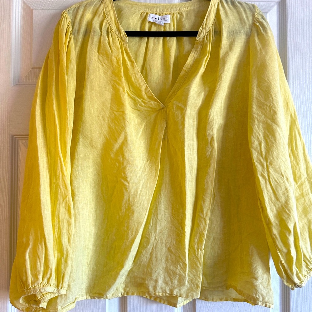 Yellow velvet linen blouse